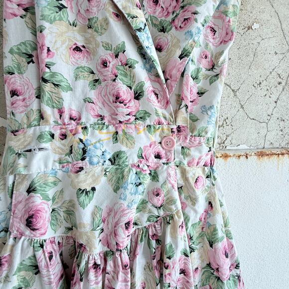 Vintage 1950s Pink Dress Floral Sleeveless Midi Collared V Neck A Line Cotton S - Picture 2 of 7